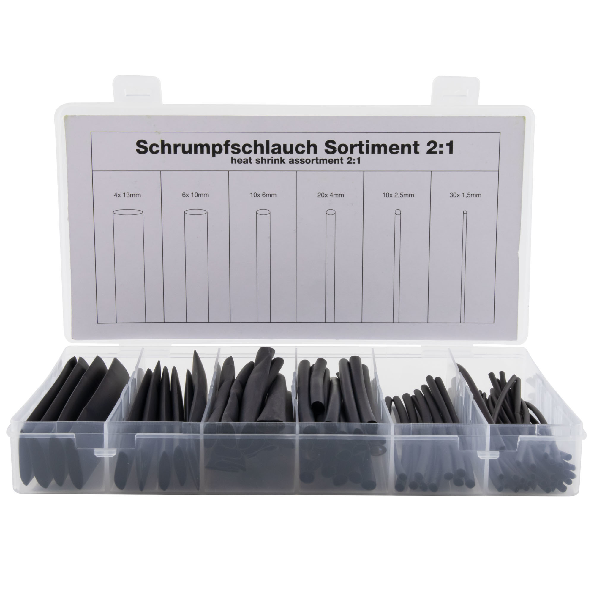 Schrumpfschlauch Sortiment 2:1 10cm 80 Teile black