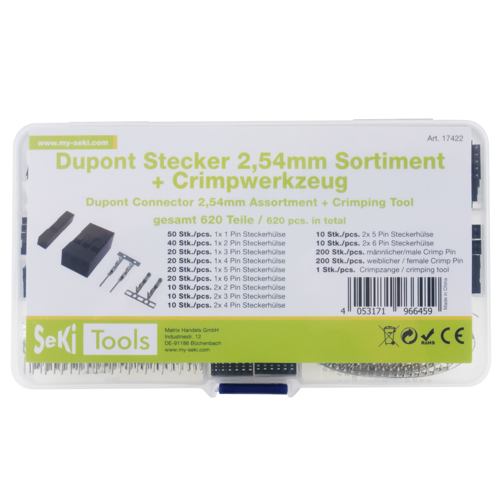 Dupont Stecker 2,54mm Sortiment + Zange 620 Teile