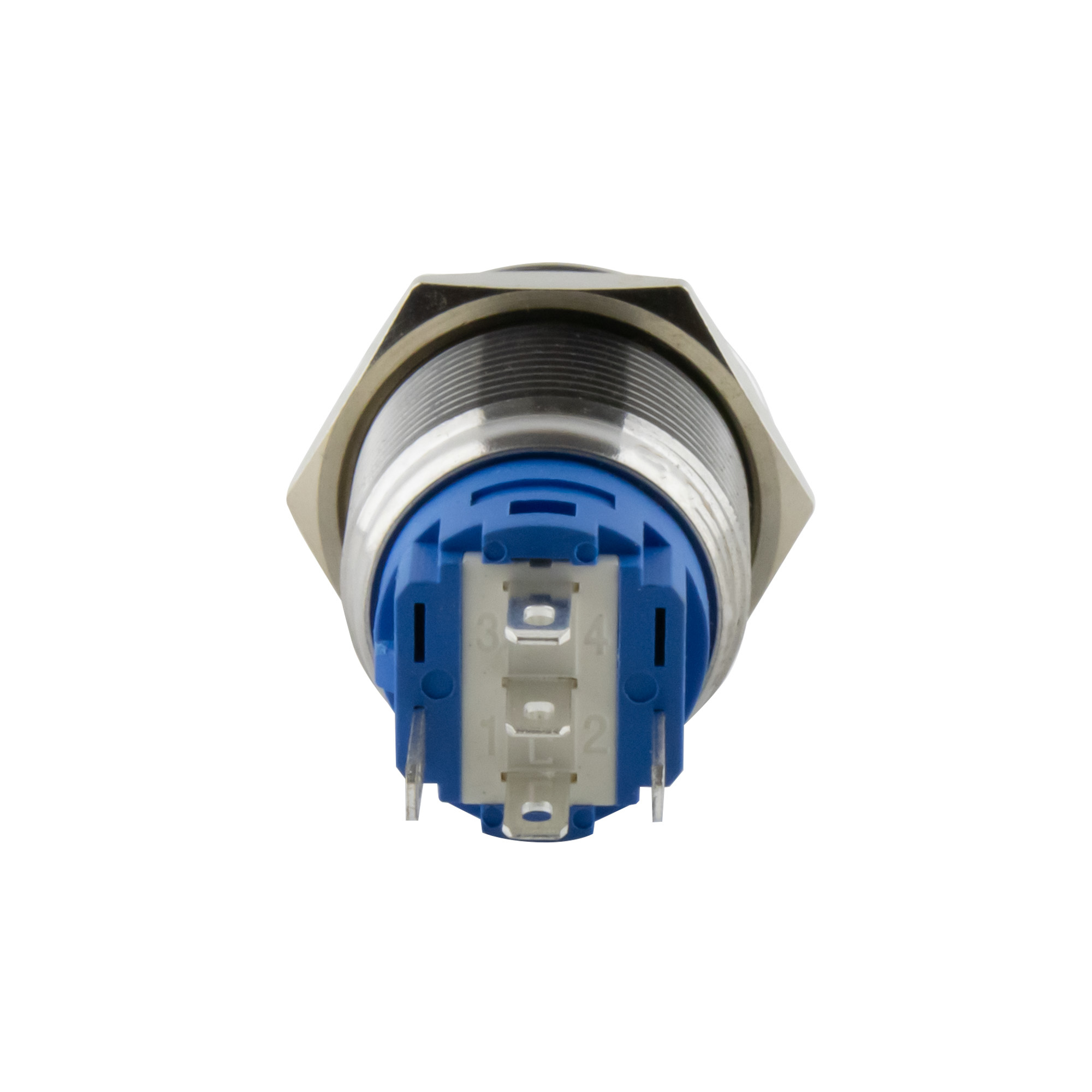 Push-button latching Ø16mm flat LED ring blue