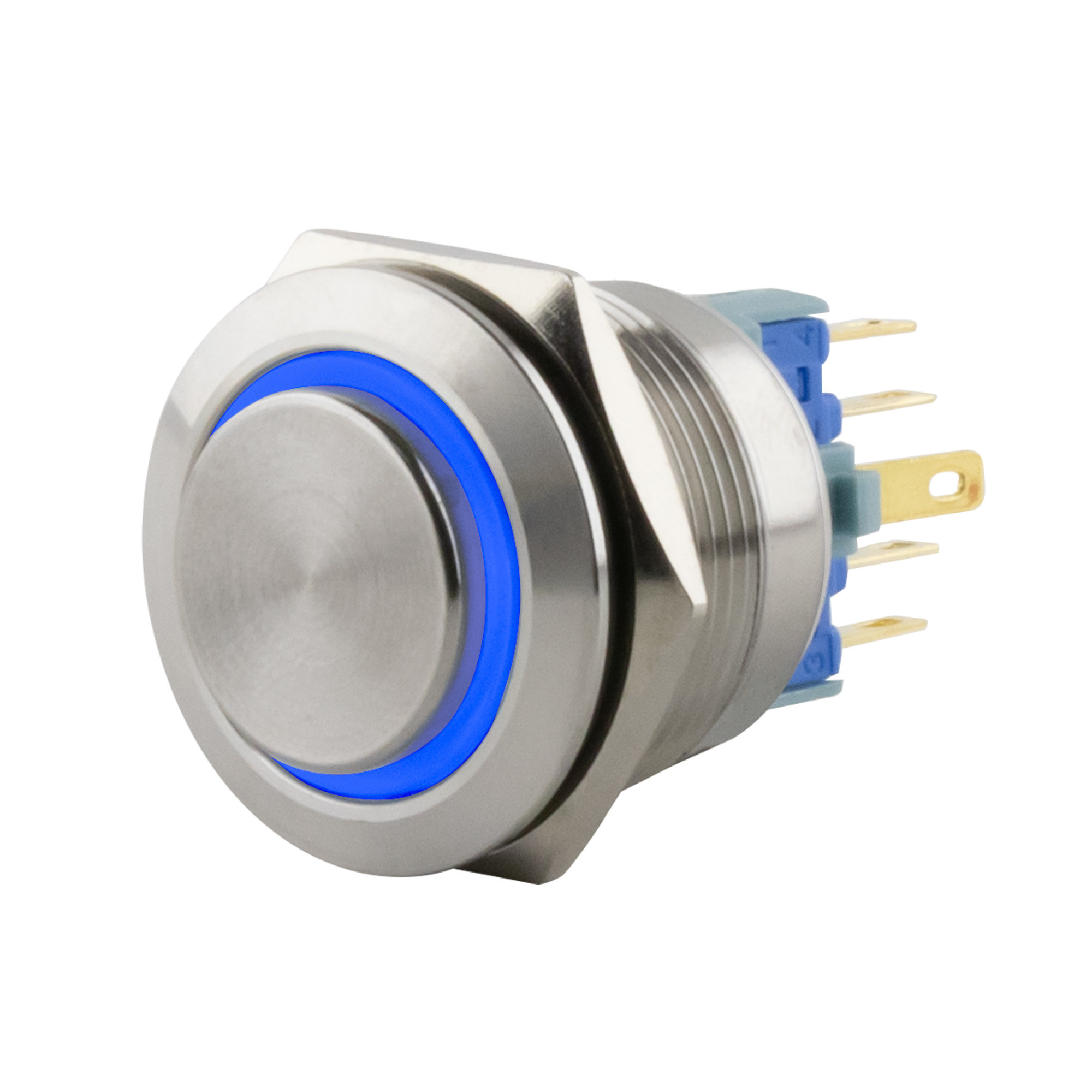 Push-button latching Ø22mm high LED ring blue