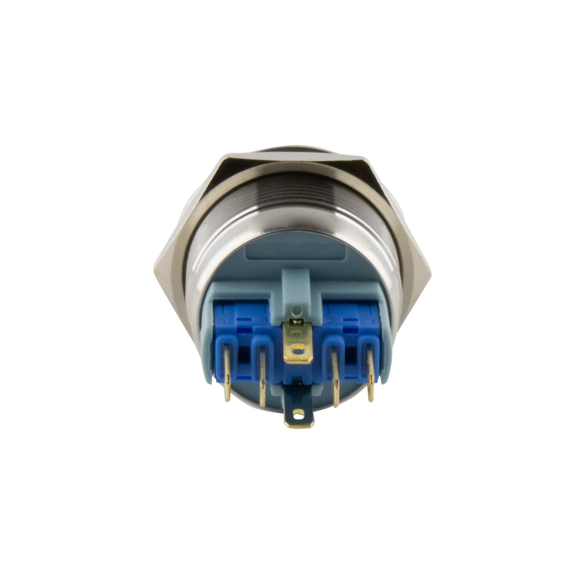 Push-button latching Ø25mm flat LED ring blue