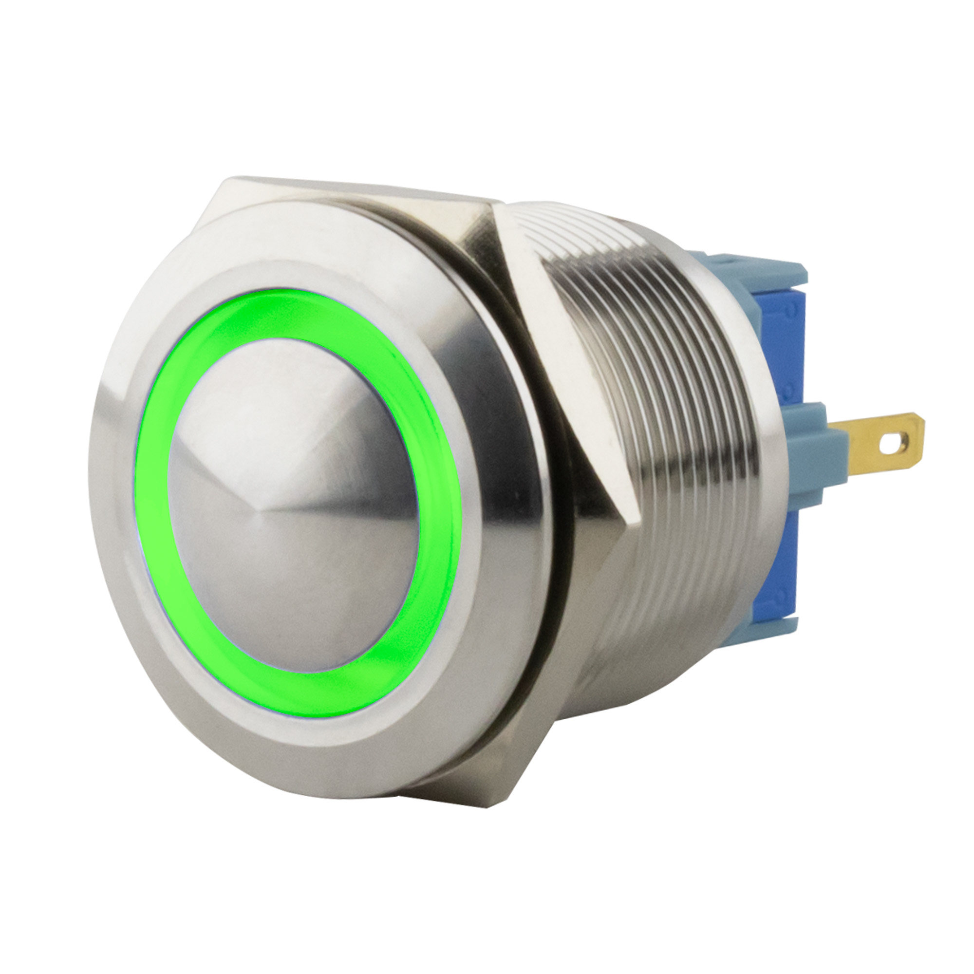 Push-button latching Ø25mm domed LED ring green