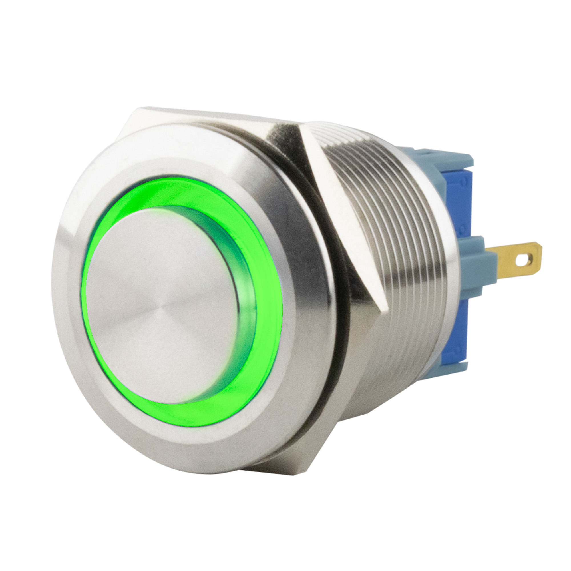 Push-button latching Ø25mm high LED ring green