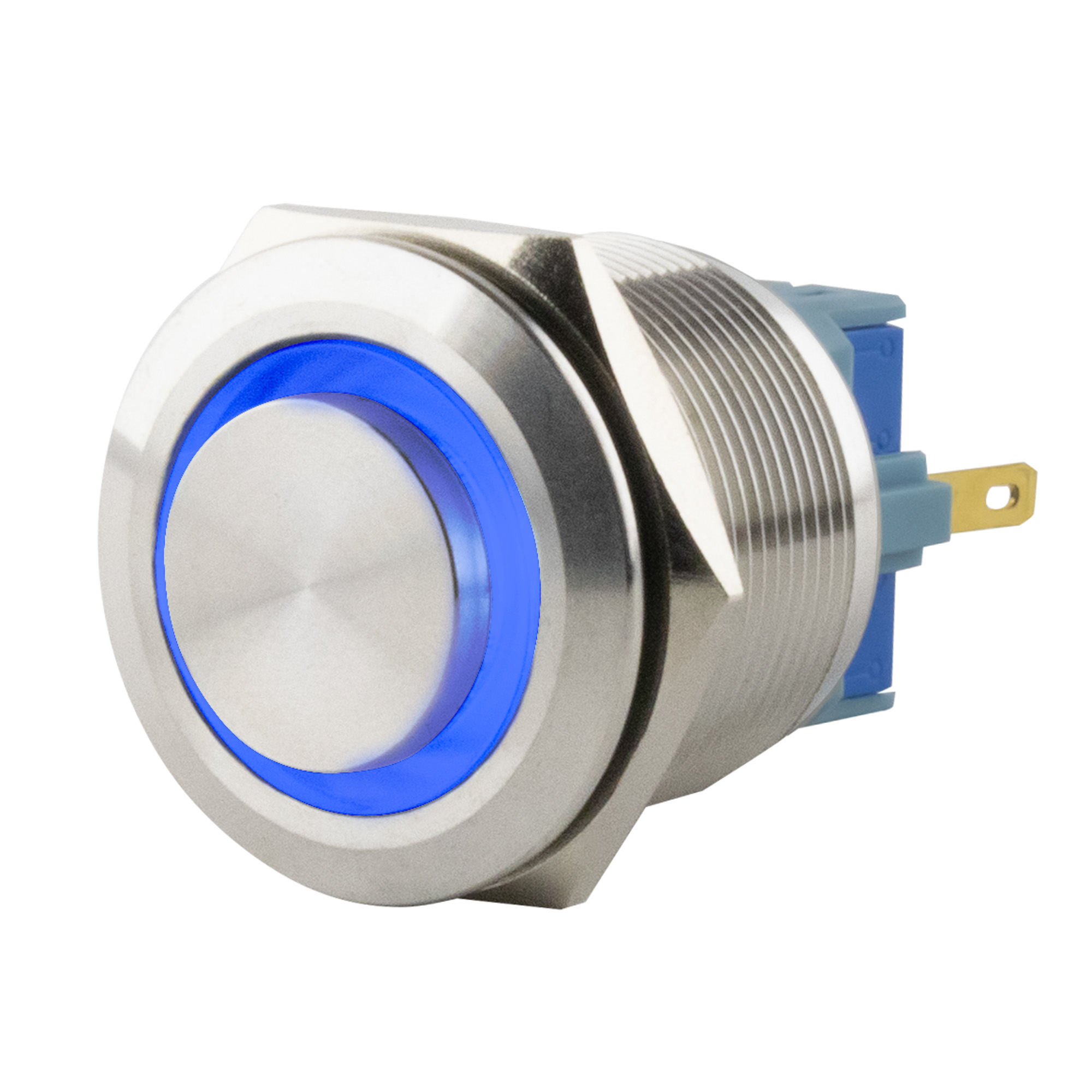 Push-button momentary Ø25mm high LED ring blue