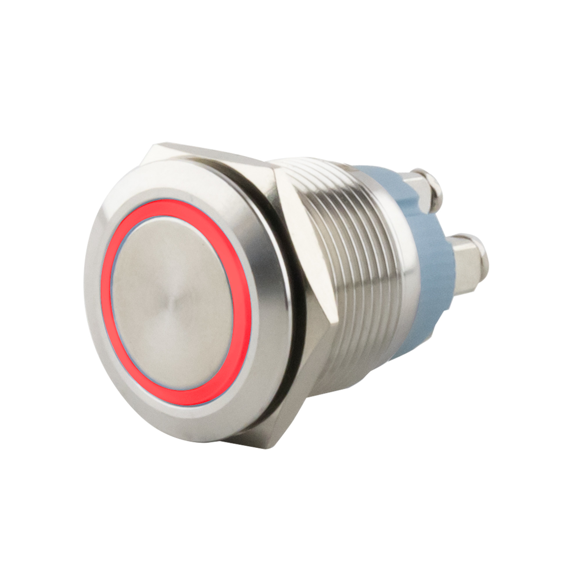 Push-button momentary Ø16mm flat LED ring red -screw