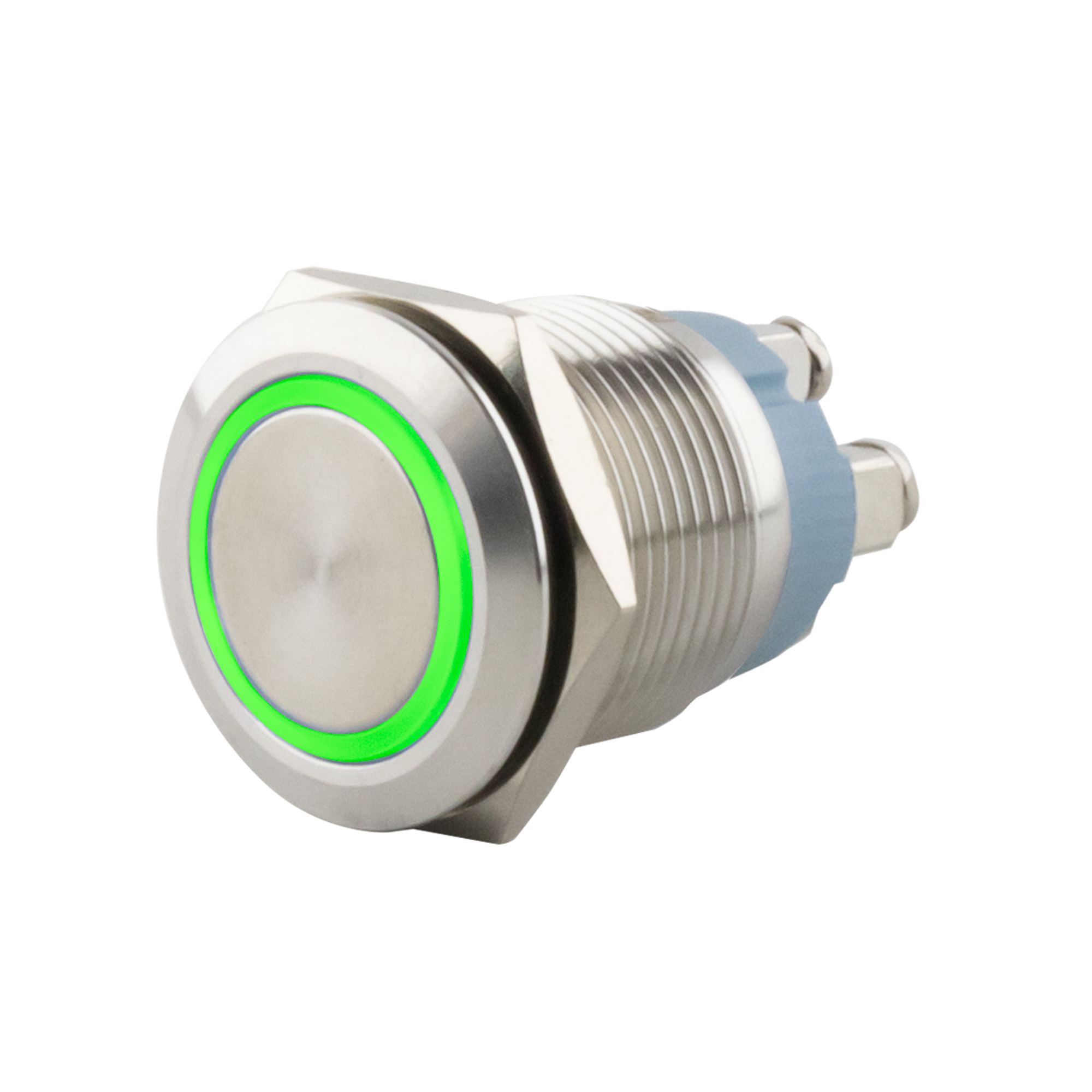 Push-button momentary Ø16mm flat LED ring green -screw