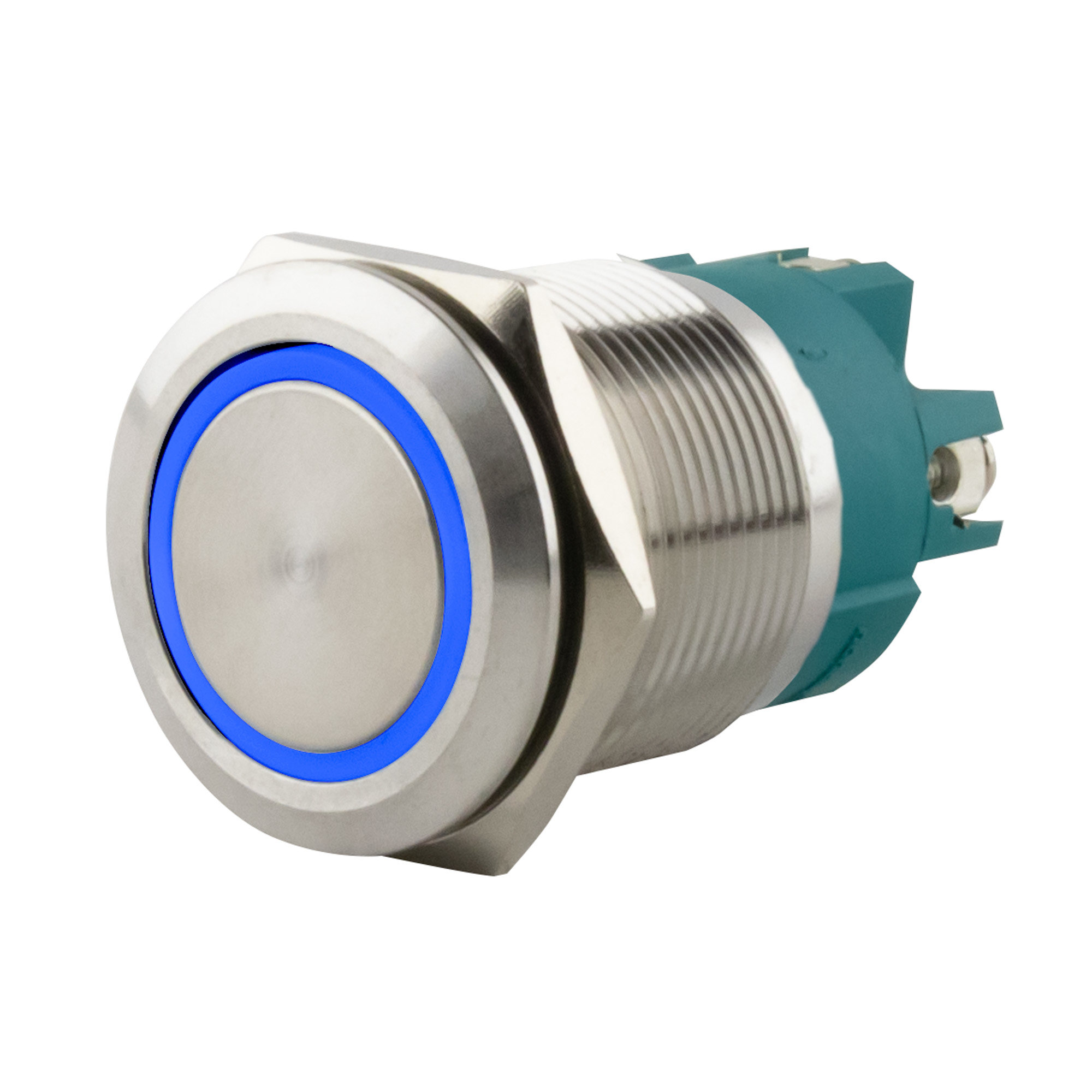 Push-button latching Ø22mm flat LED ring blue -screw