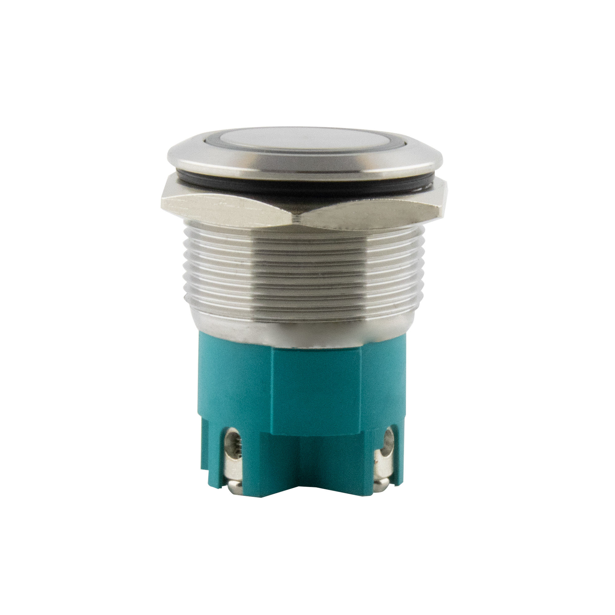 Push-button latching Ø22mm flat LED ring green -screw