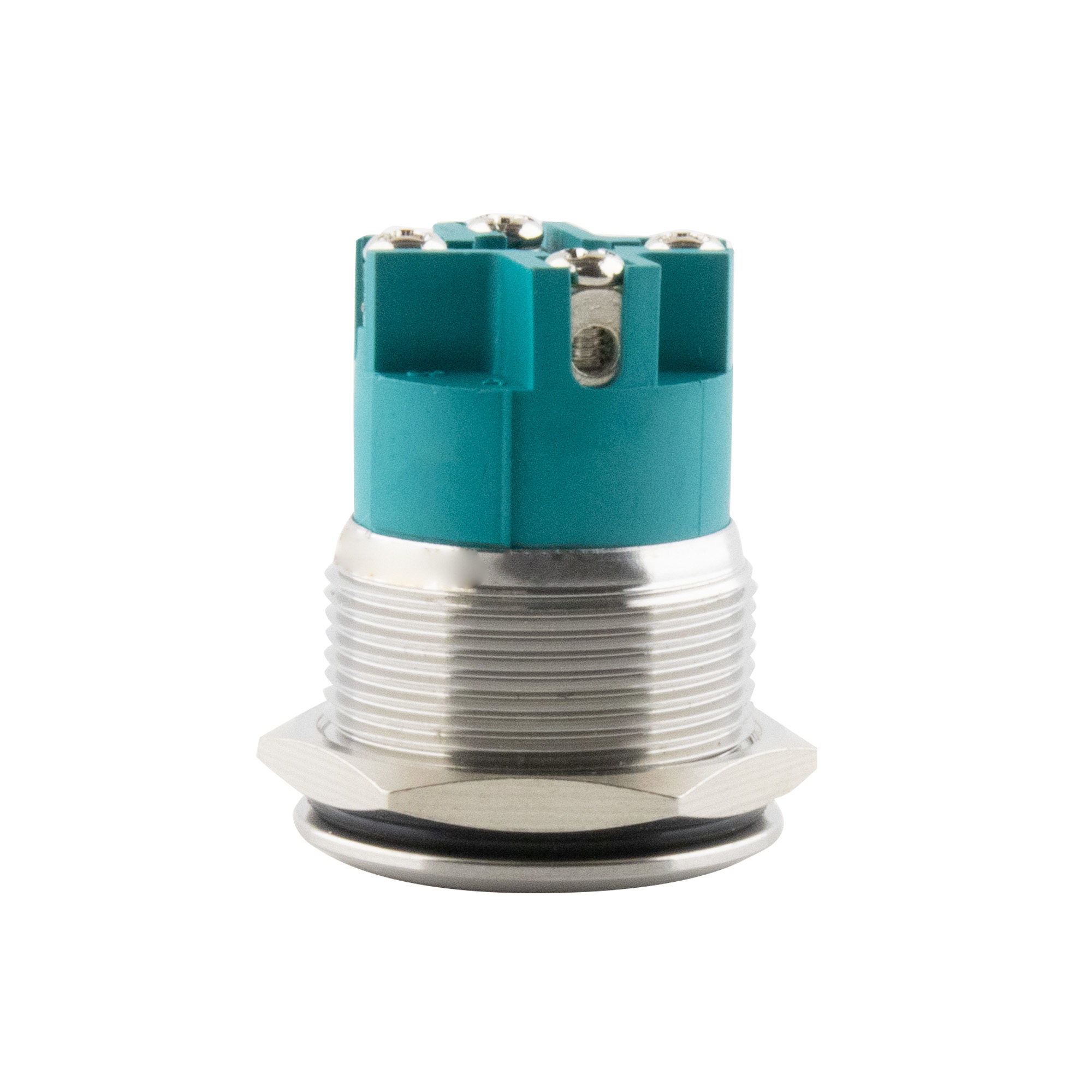 Push-button latching Ø25mm flat LED ring green -screw