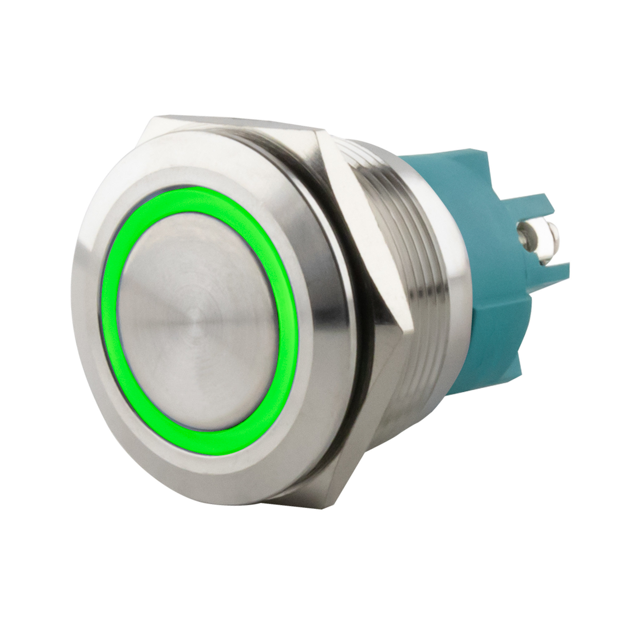 Push-button momentary Ø25mm flat LED ring green -screw