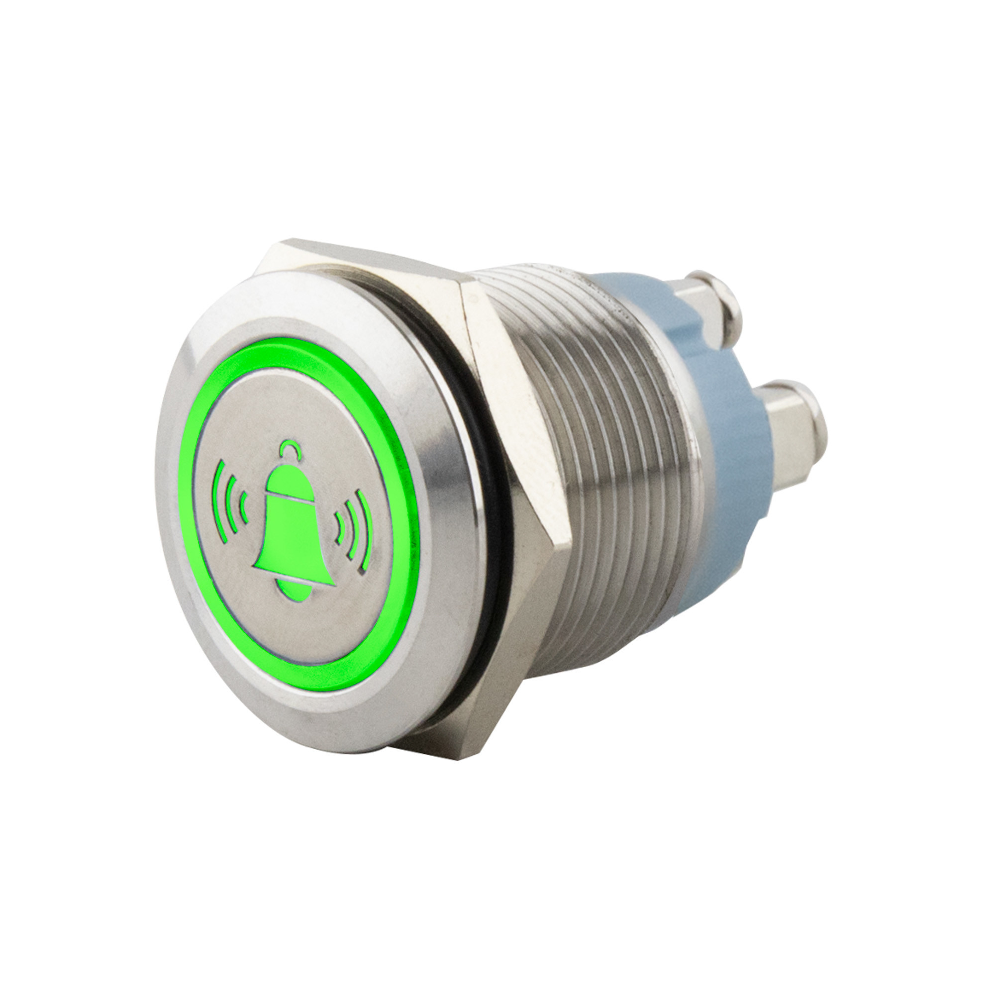 Push-button momentary Ø19mm symbol bell LED green -screw