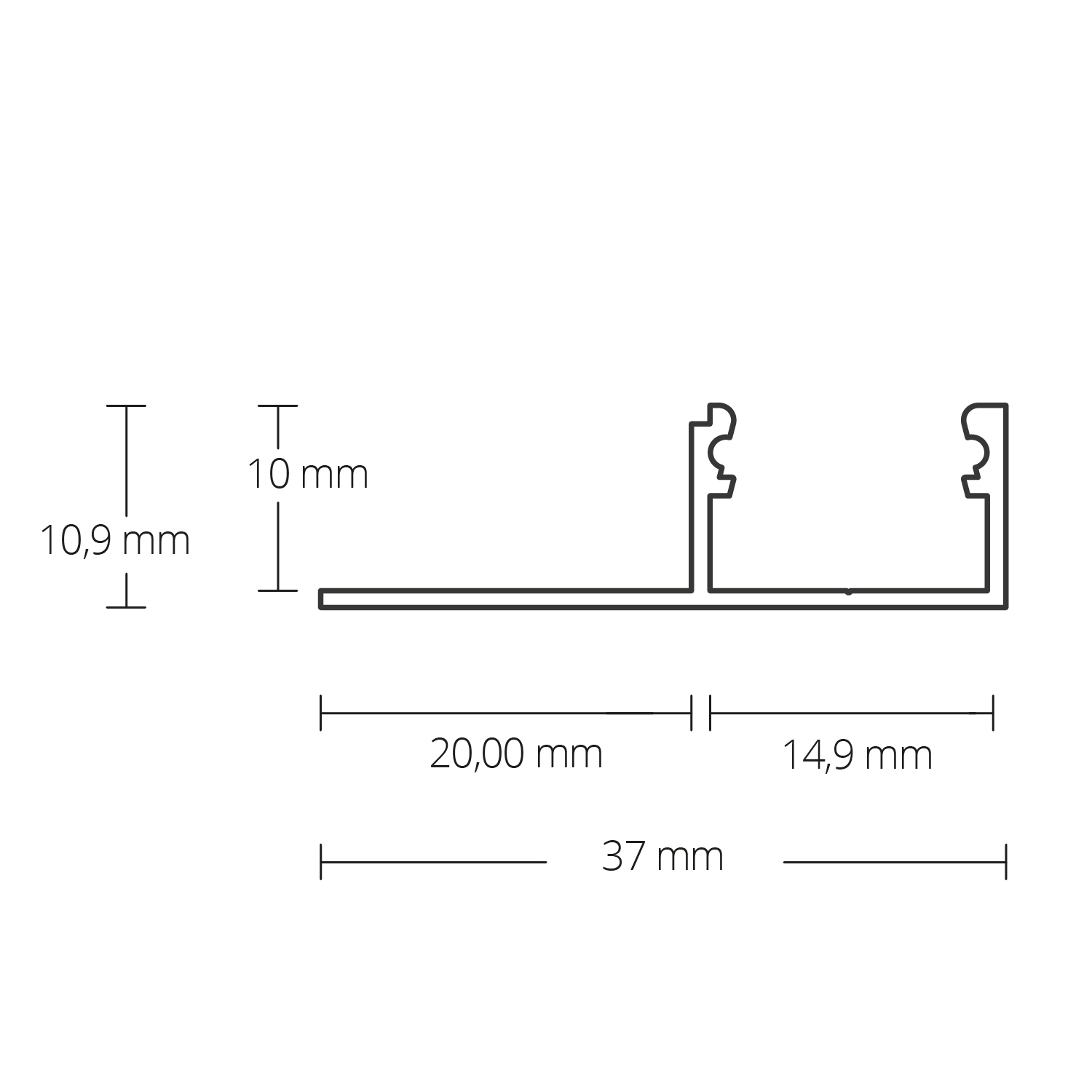 F2 Tile Profile A Edging , 200cm, Stripe ≤14mm