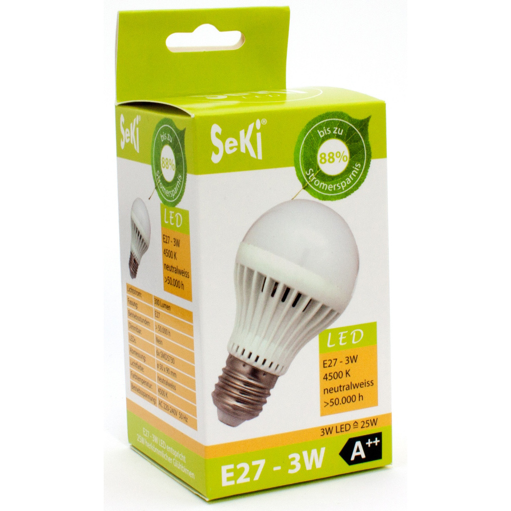 LED bulb, 3W, E27, purewhite