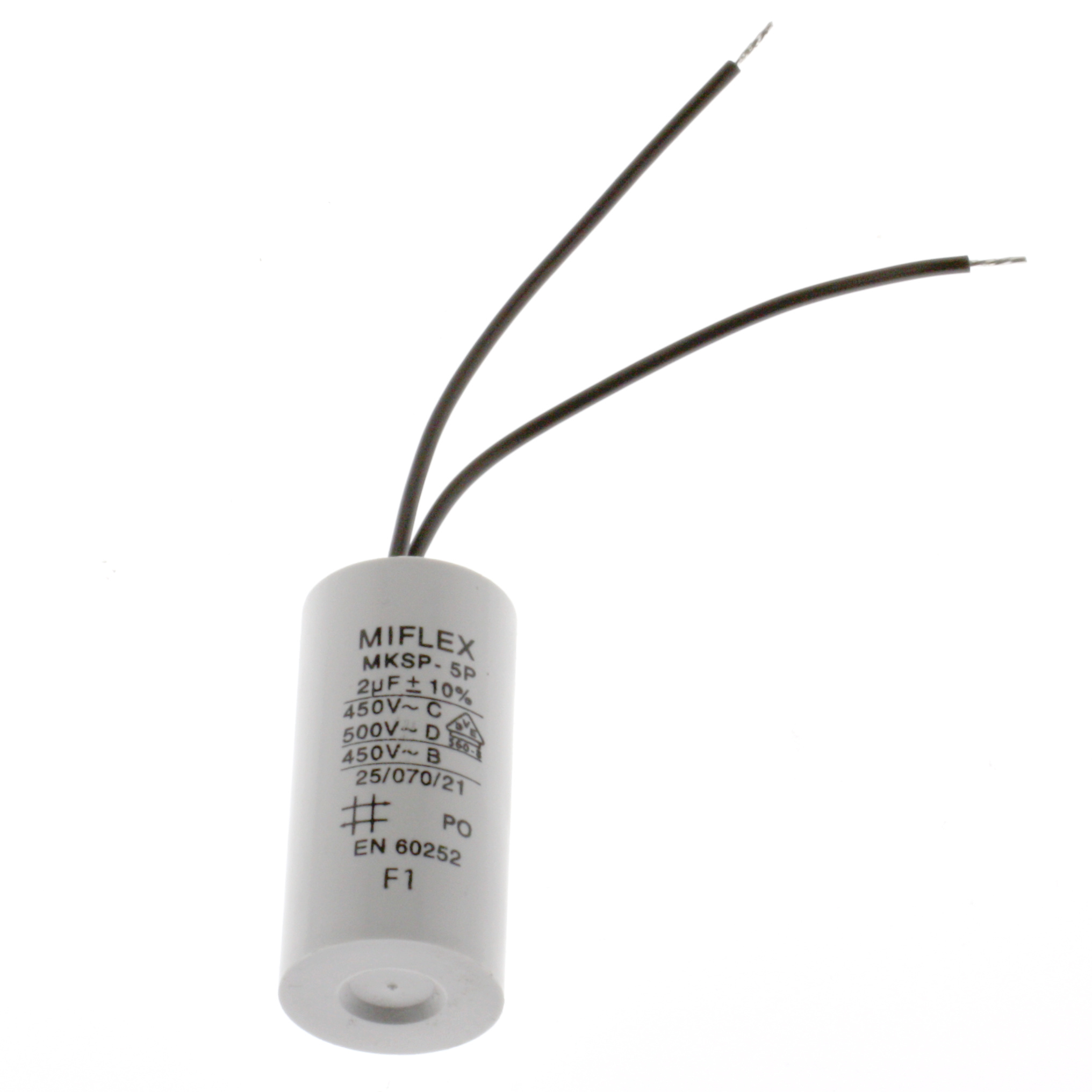Motor Capacitor 2uF-450V, 25x51mm, cable connection