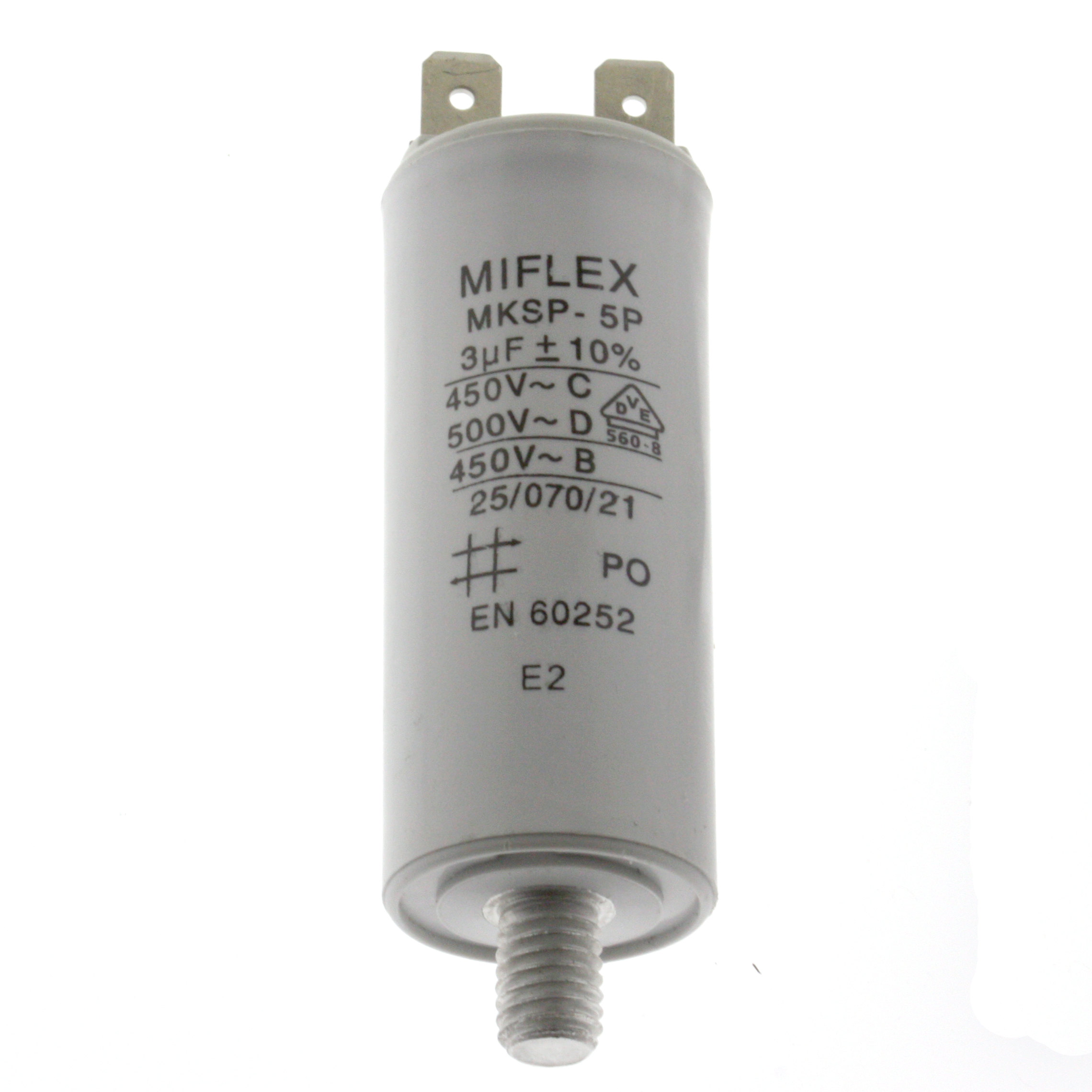 Motor Capacitor 3uF-450V, 25x58mm, flat connection