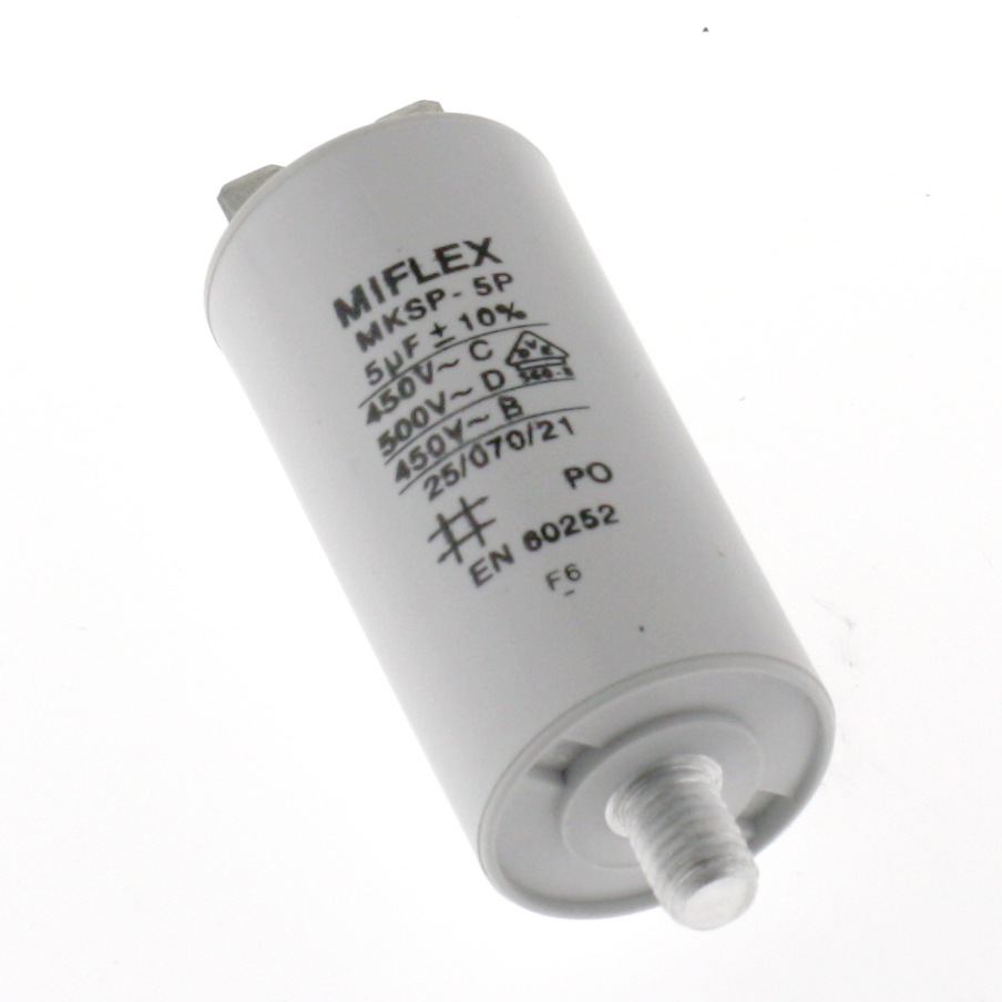 Motor Capacitor 5uF-450V, 30x58mm, flat connection