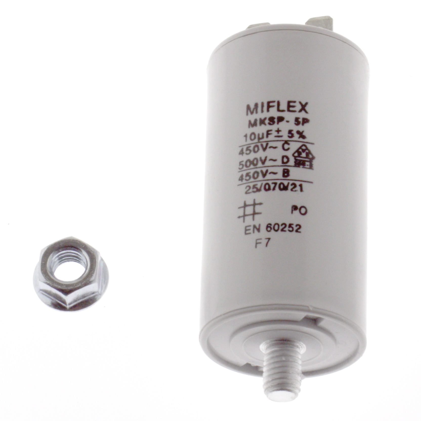 Motor Capacitor 10uF-450V, 35x65mm, flat connection