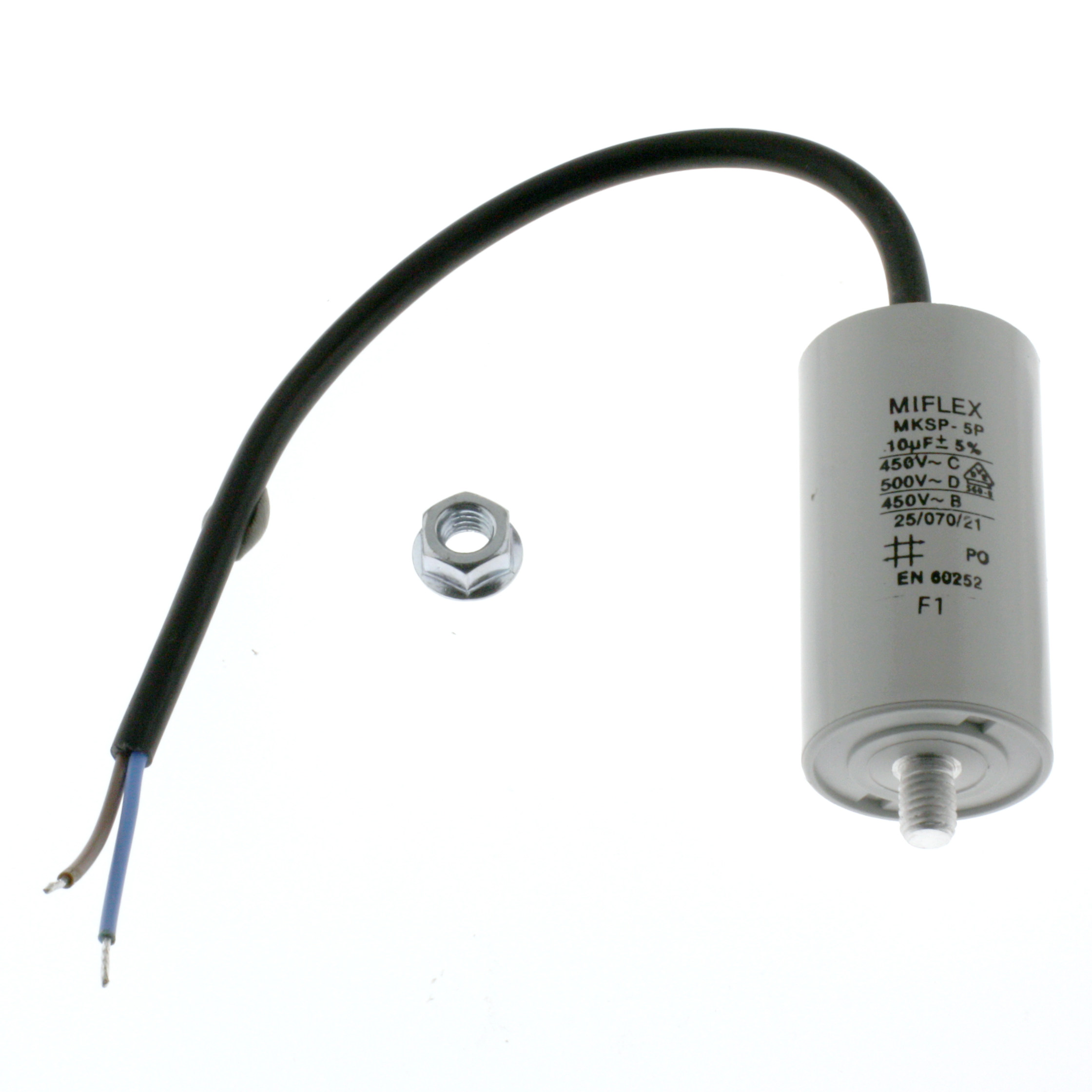 Motor Capacitor 10uF-450V, 35x65mm, cable connection