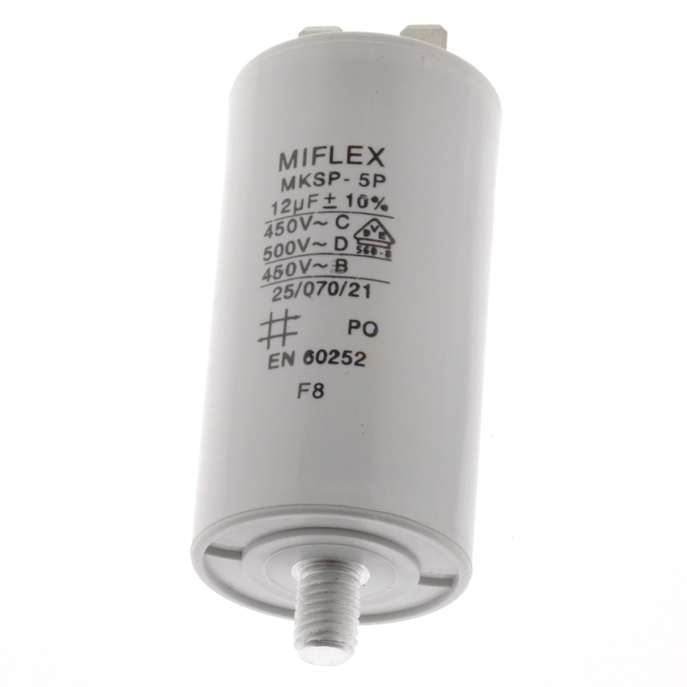 Motor Capacitor 12uF-450V, 35x65mm, flat connection
