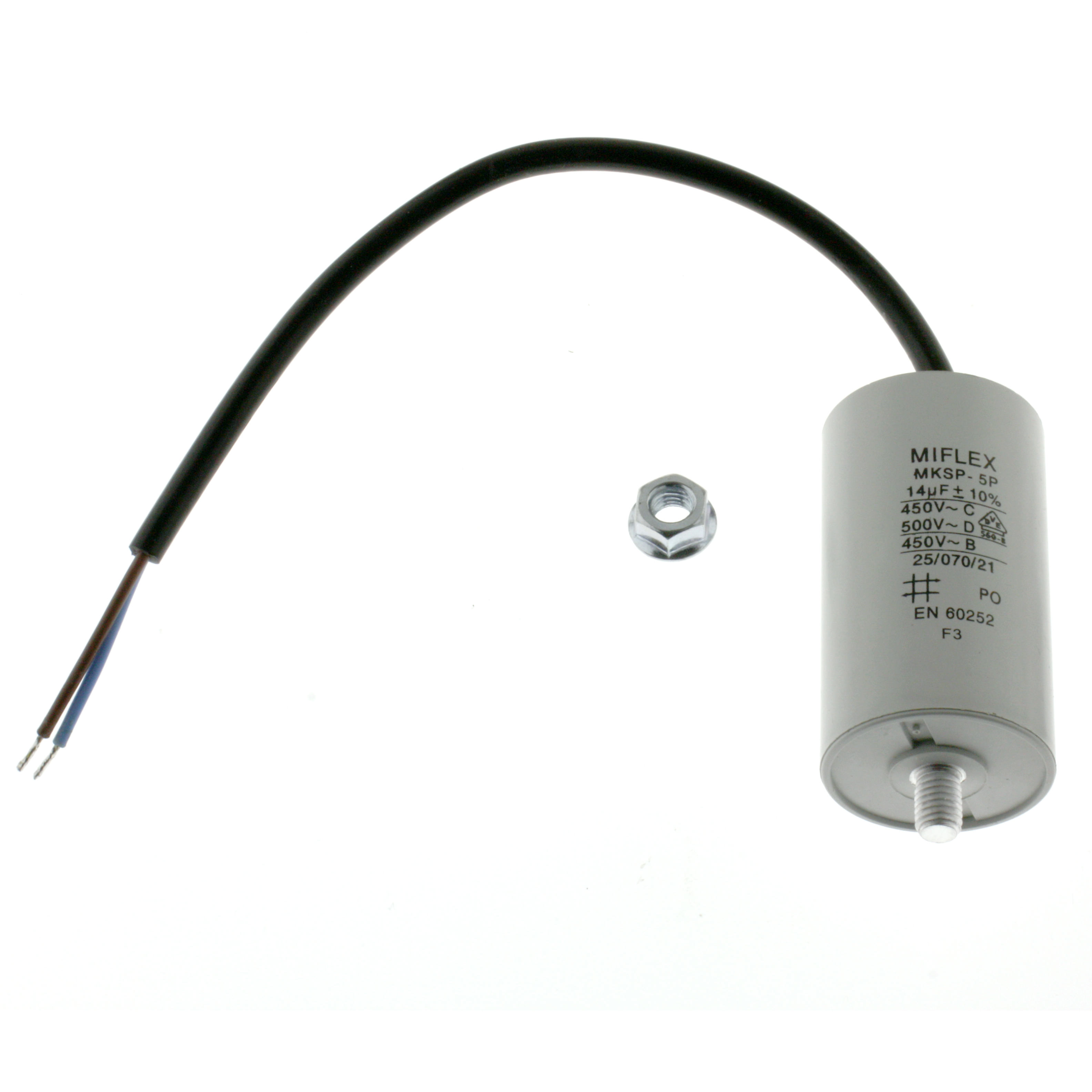 Motor Capacitor 14uF-450V, 40x70mm, cable connection