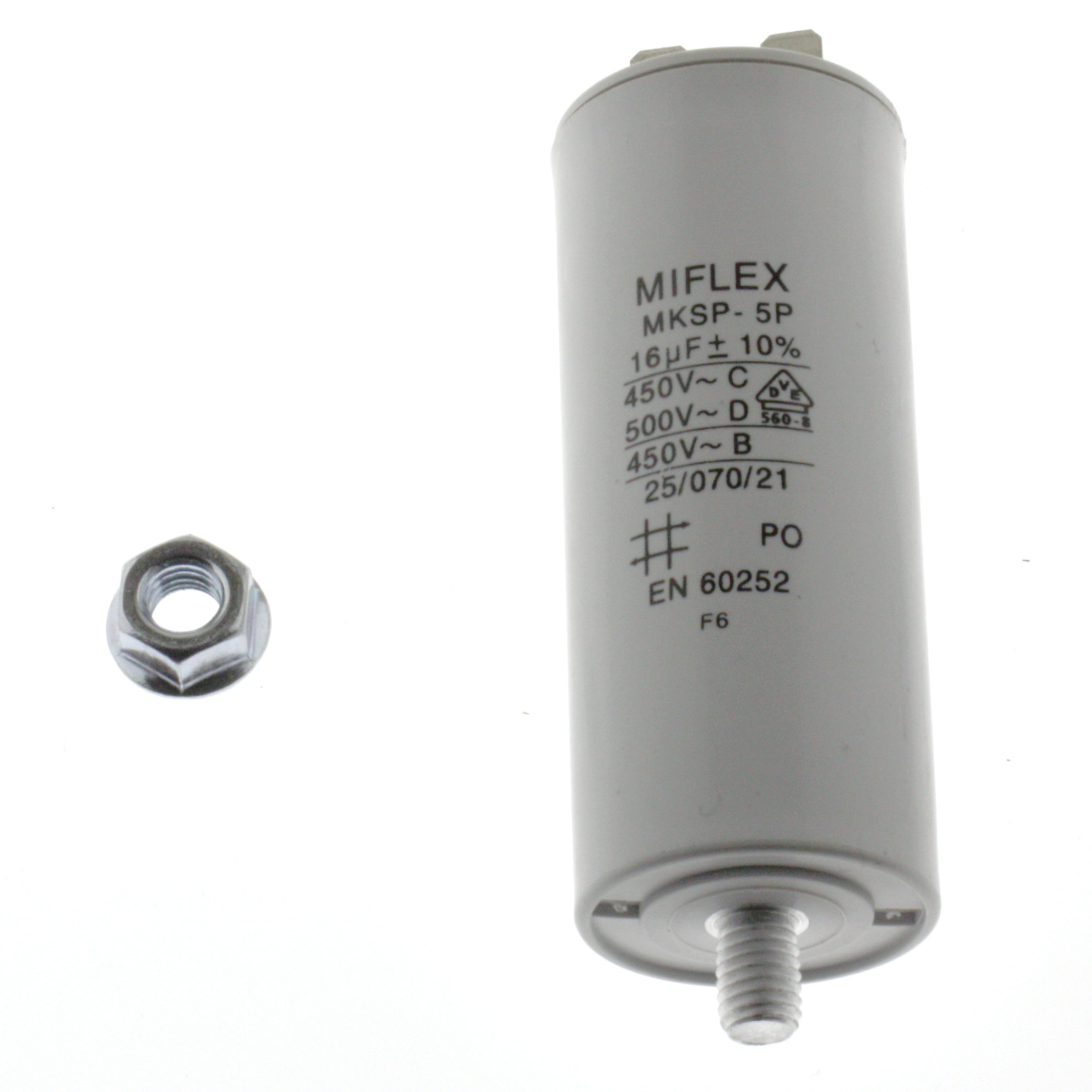Motor Capacitor 16uF-450V, 35x83mm, flat connection