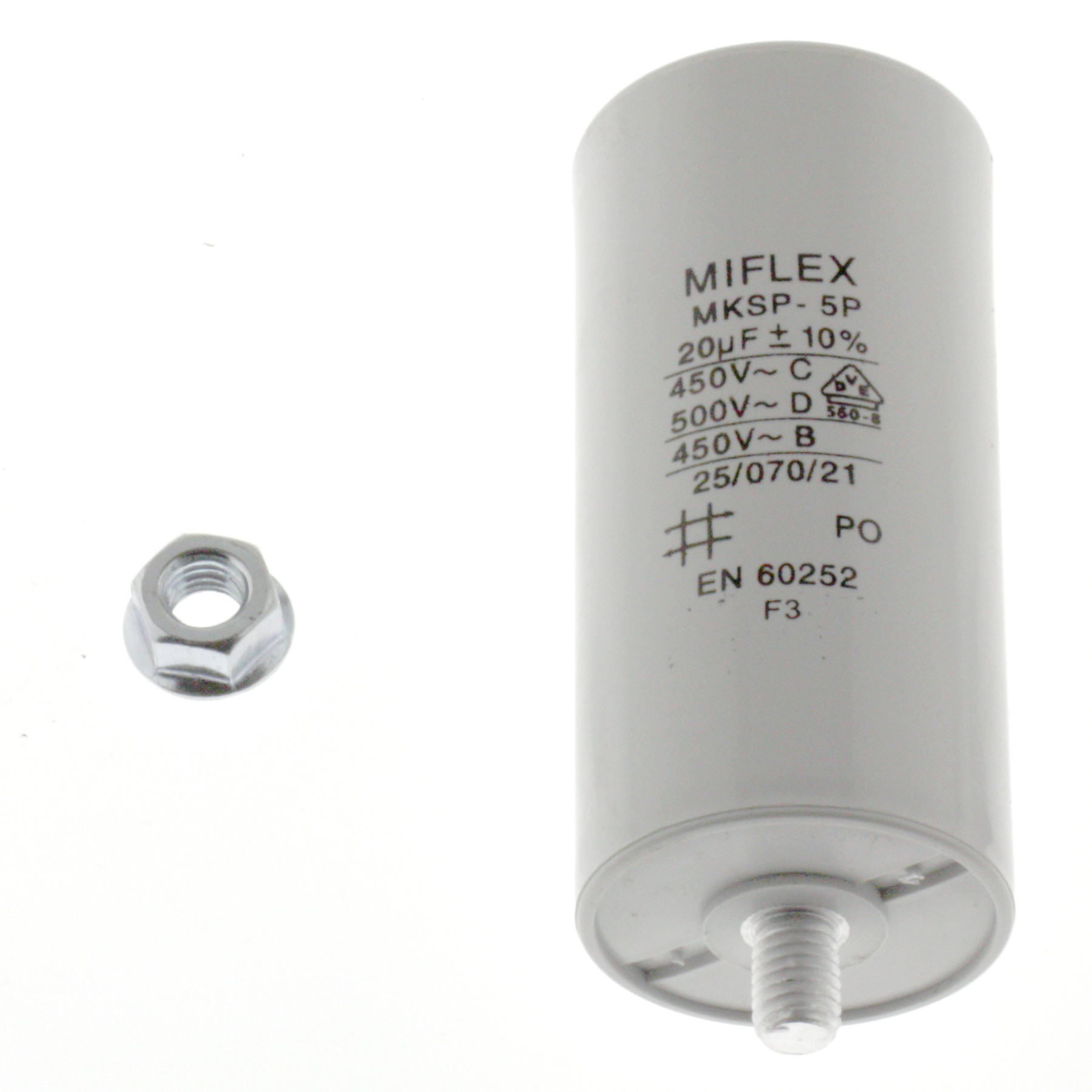 Motor Capacitor 20uF-450V, 40x83mm, flat connection