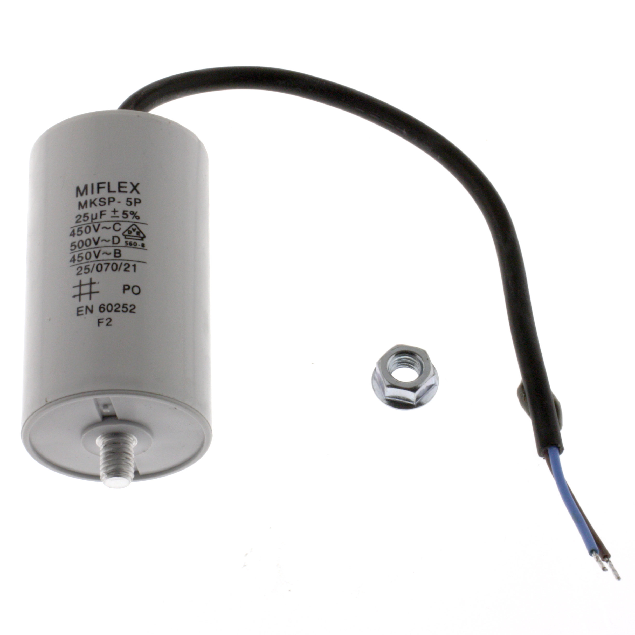 Motor Capacitor 25uF-450V, 45x78mm, cable connection