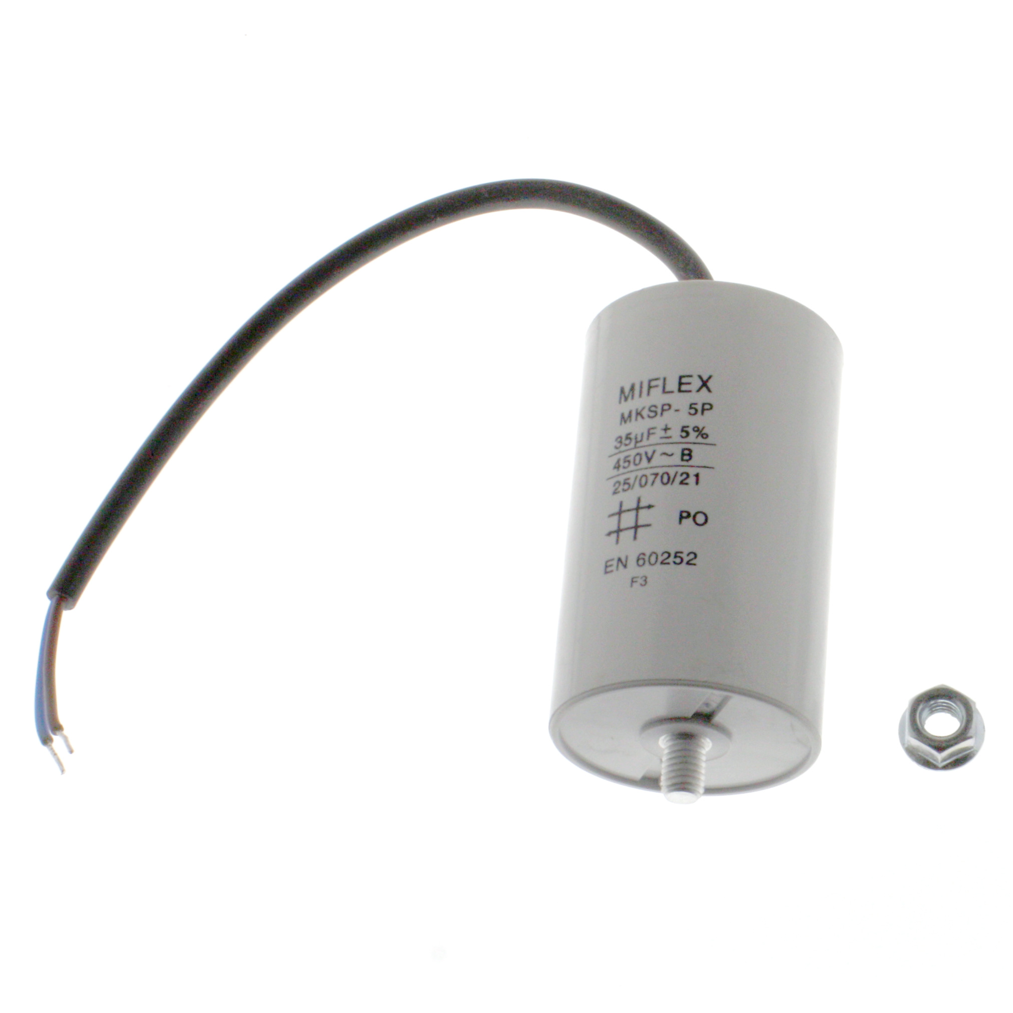 Motor Capacitor 35uF-450V, 50x83mm, cable connection