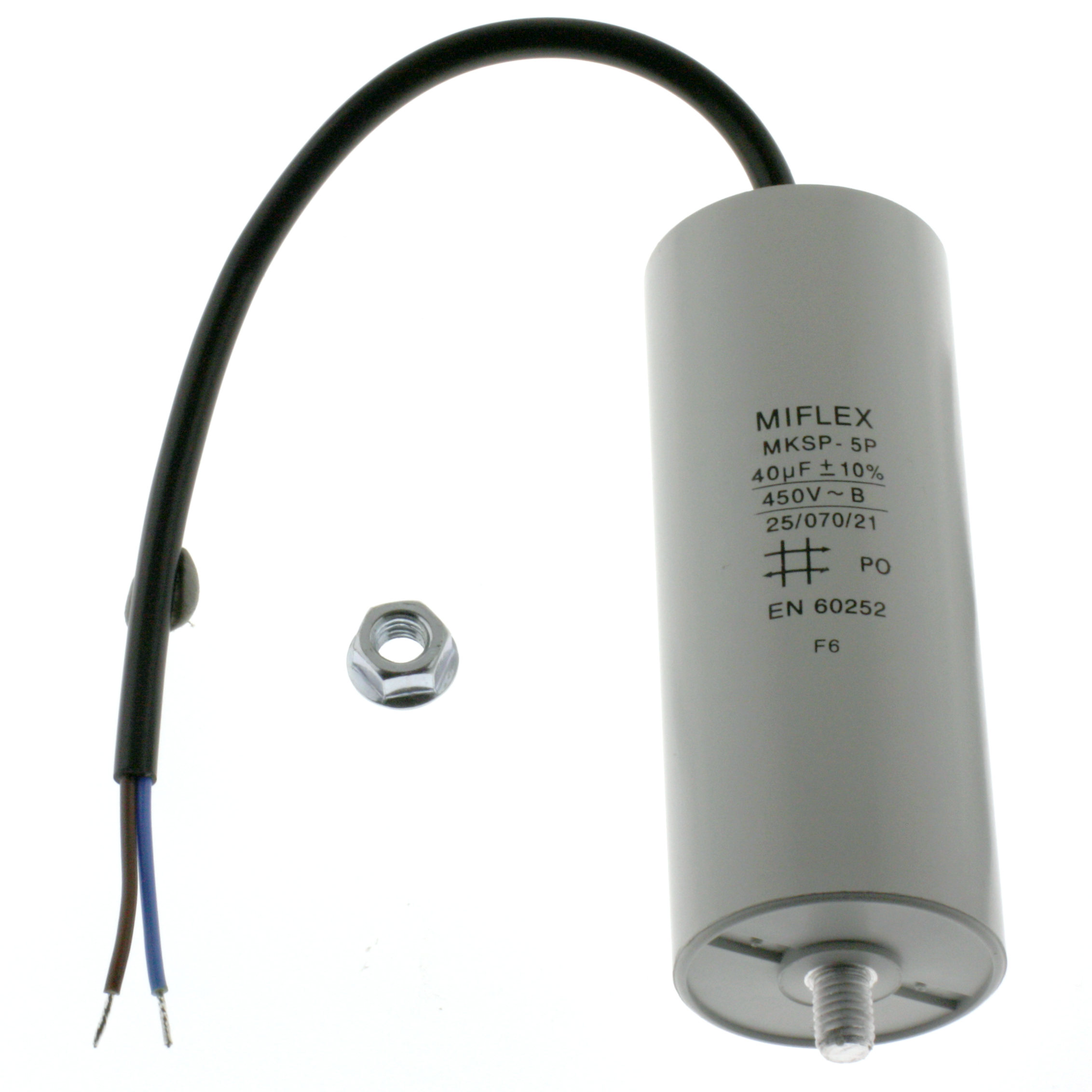 Motor Capacitor 40uF-450V, 45x114mm, cable connection