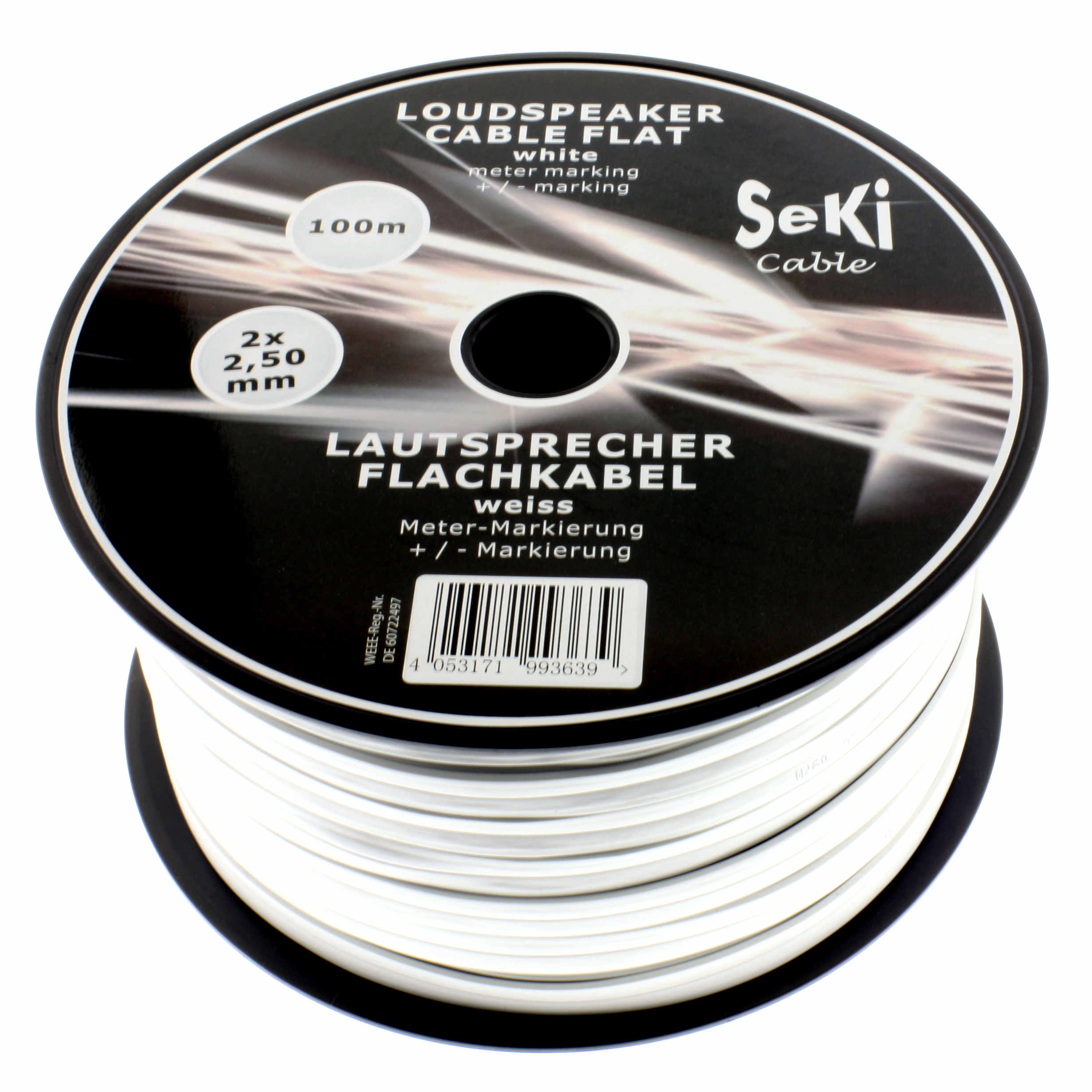 Loudspeaker cable FLAT 2,50mm, CCA, 100M, white