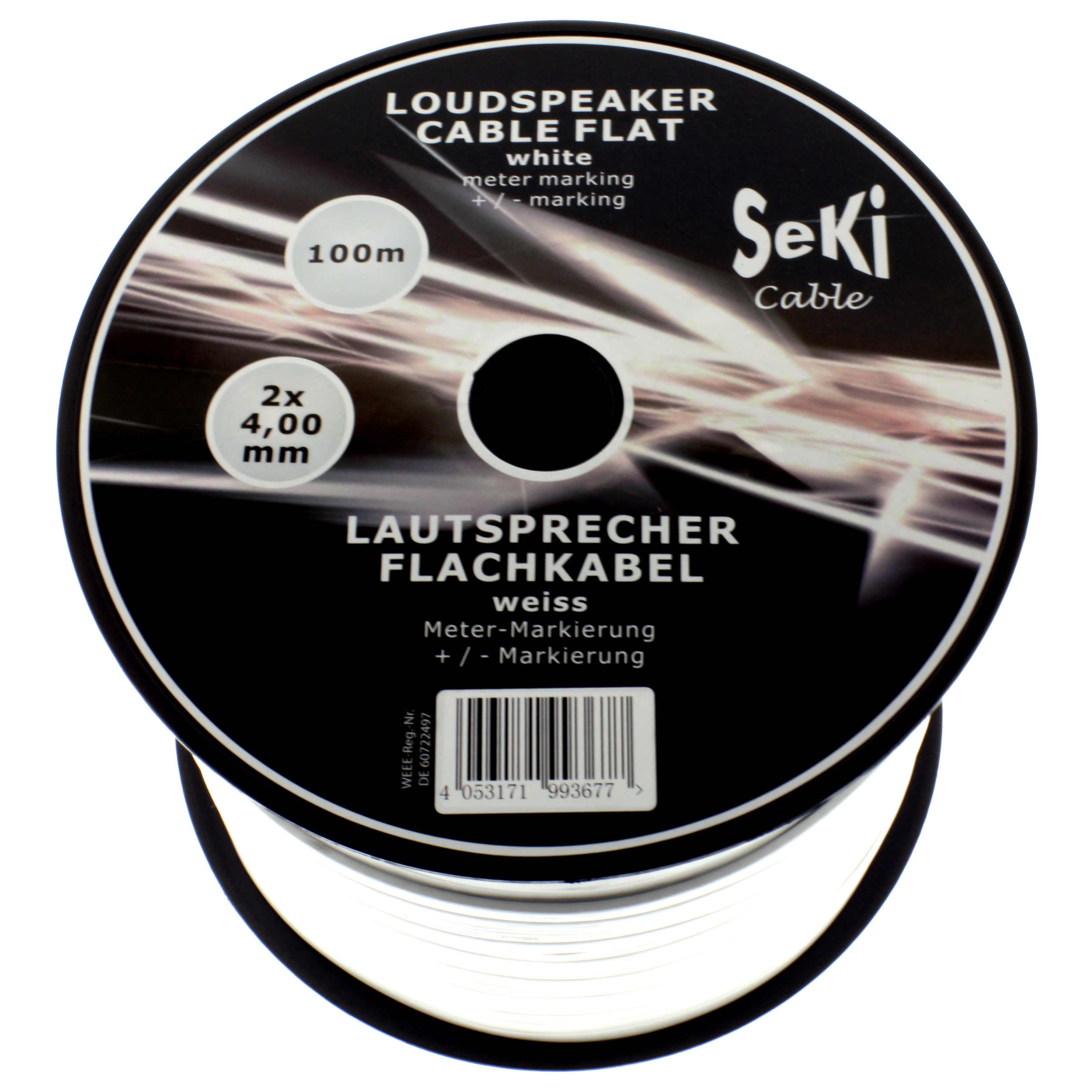 Loudspeaker cable FLAT 4,00mm, CCA, 100M, white
