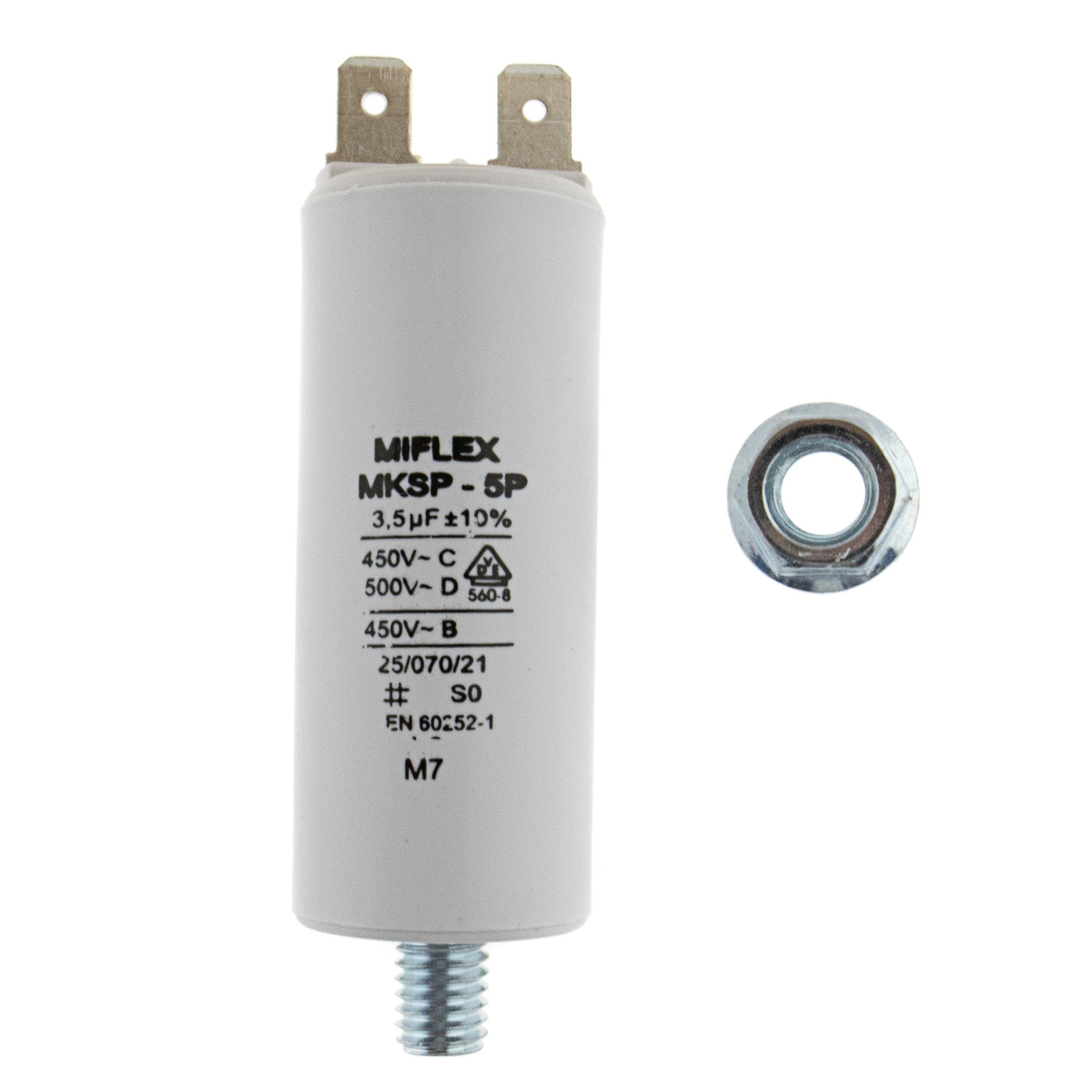 Motor Capacitor 3,5uF-450V, 25x58mm, flat connection