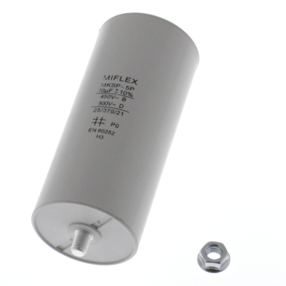 Motor Capacitor 70uF-450V, 55x119mm, flat connection