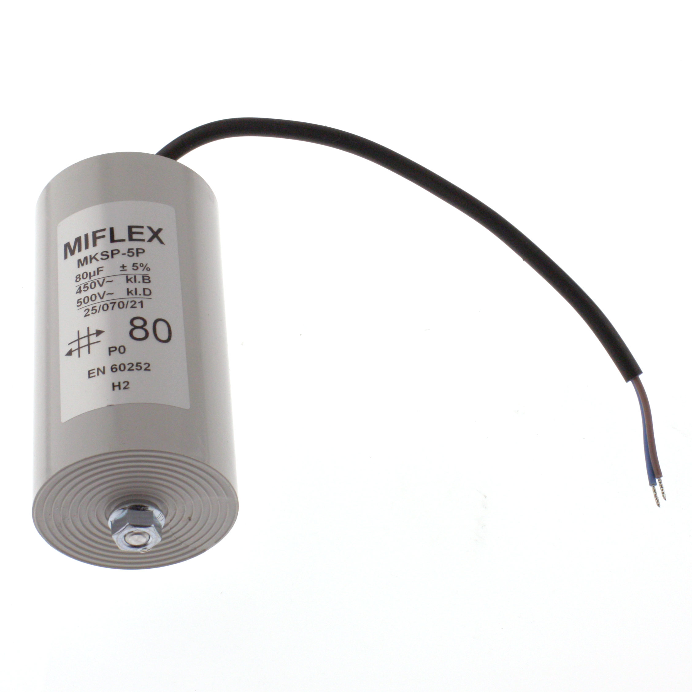 Motor Capacitor 80uF-450V, 60x119mm, cable connection