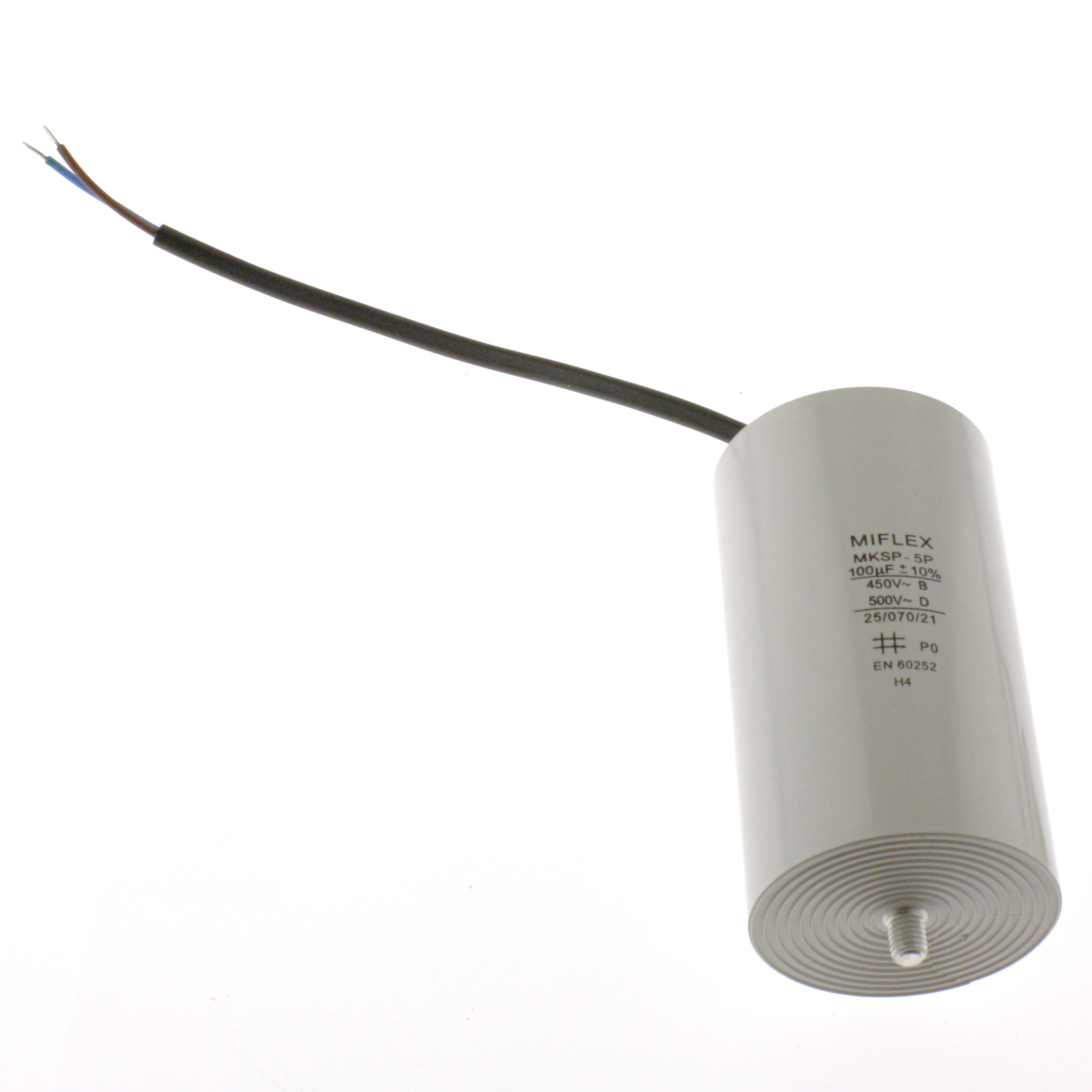 Motor Capacitor 100uF-450V, 65x119mm, cable connection
