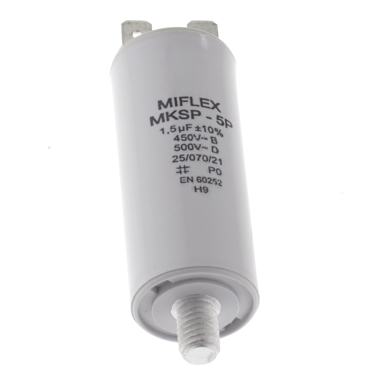 Motor Capacitor 1,5uF-450V, 25x58mm, flat connection