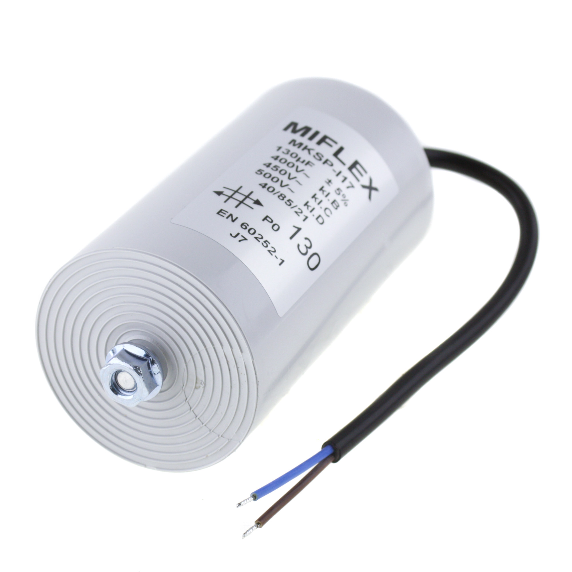 Motor Capacitor 130uF-400V, 65x119mm, cable connection