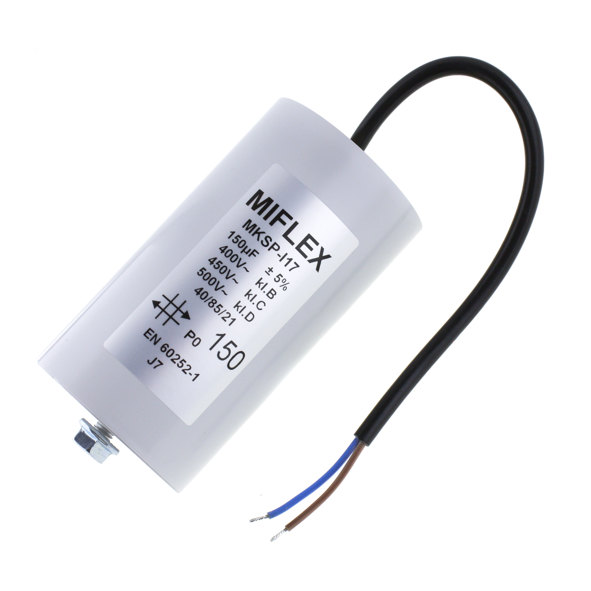 Motor Capacitor 150uF-400V, 65x119mm, cable connection