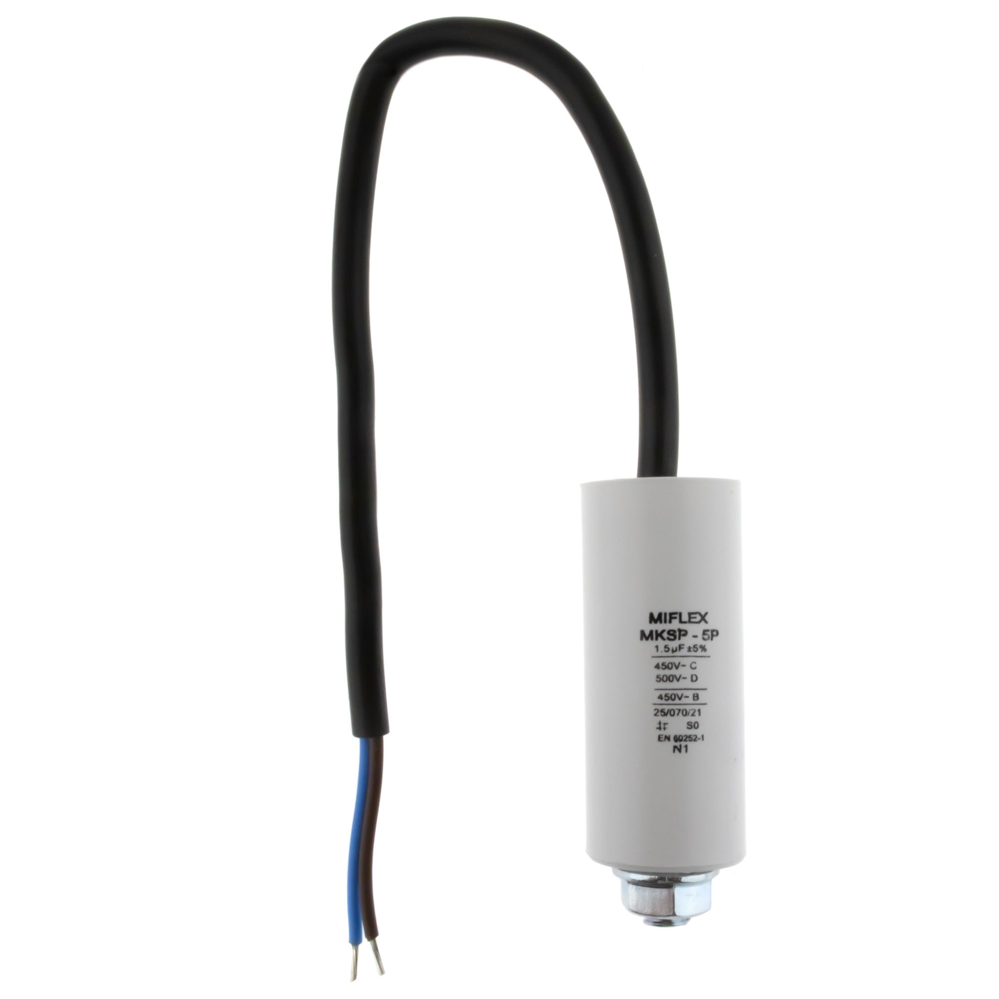 Motor Capacitor 1,5uF-450V, 25x58mm, cable connection