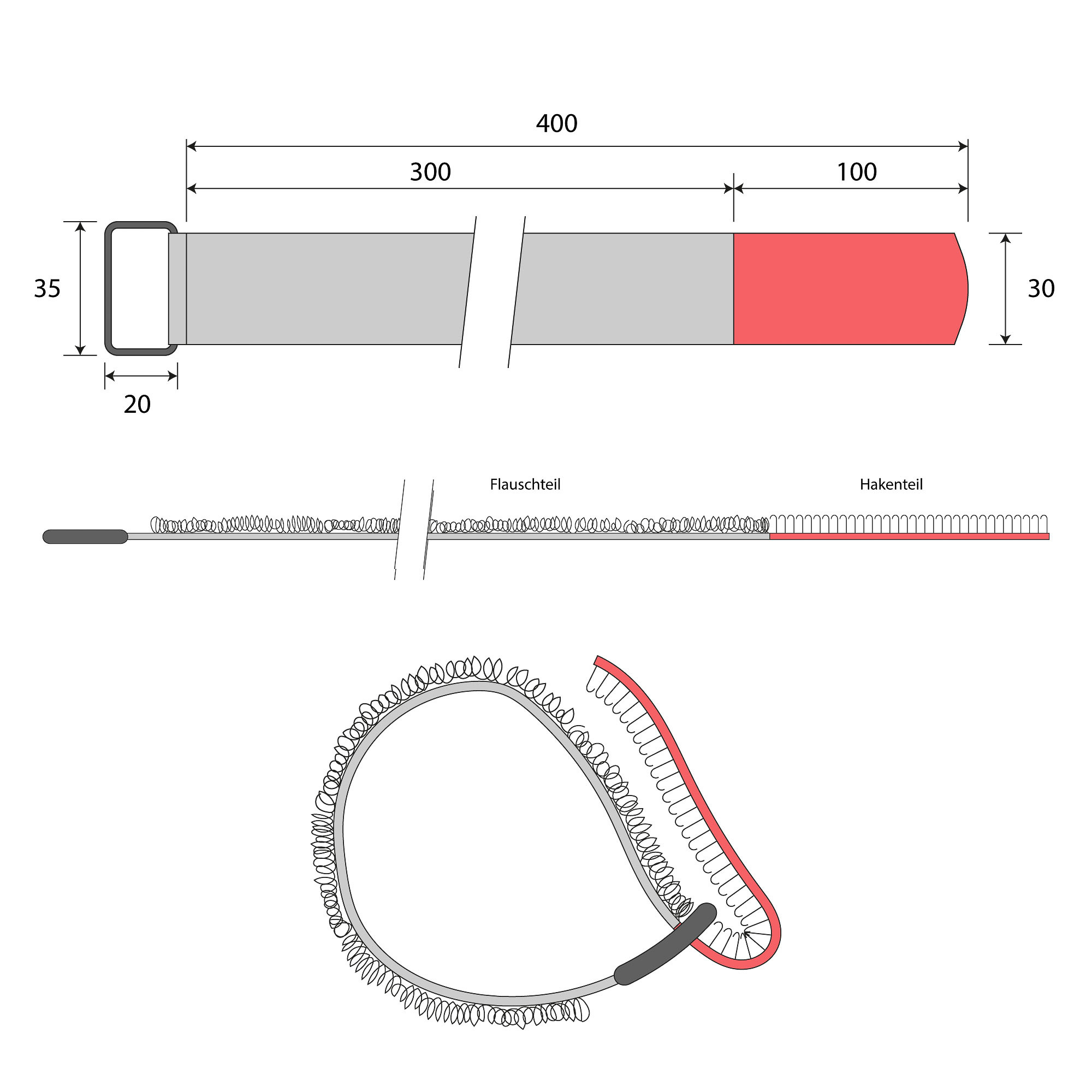 Hook-and-loop strap 400x30, black/red, 10PCS