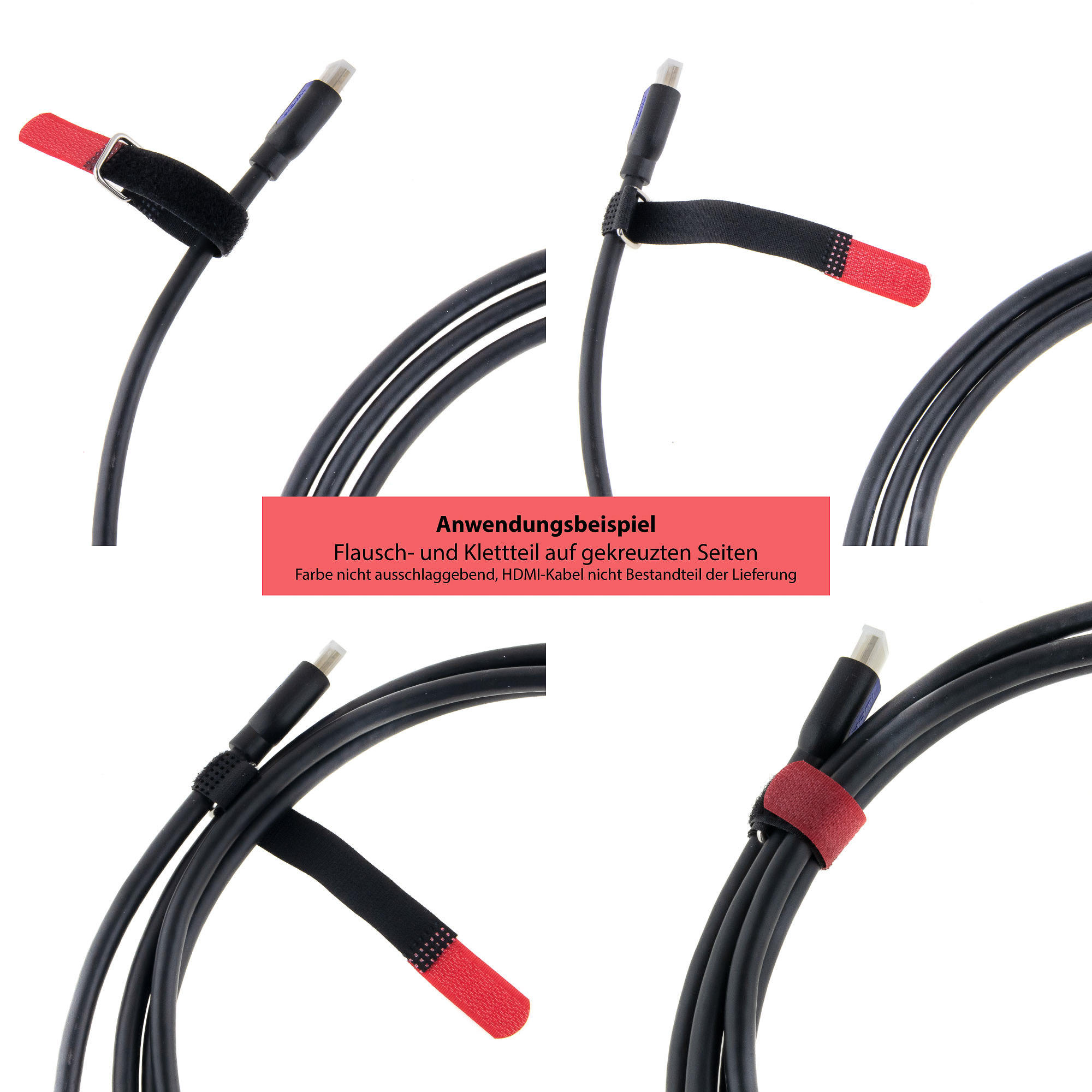 Hook-and-loop strap 400x30, black/red, crossed, 10PCS