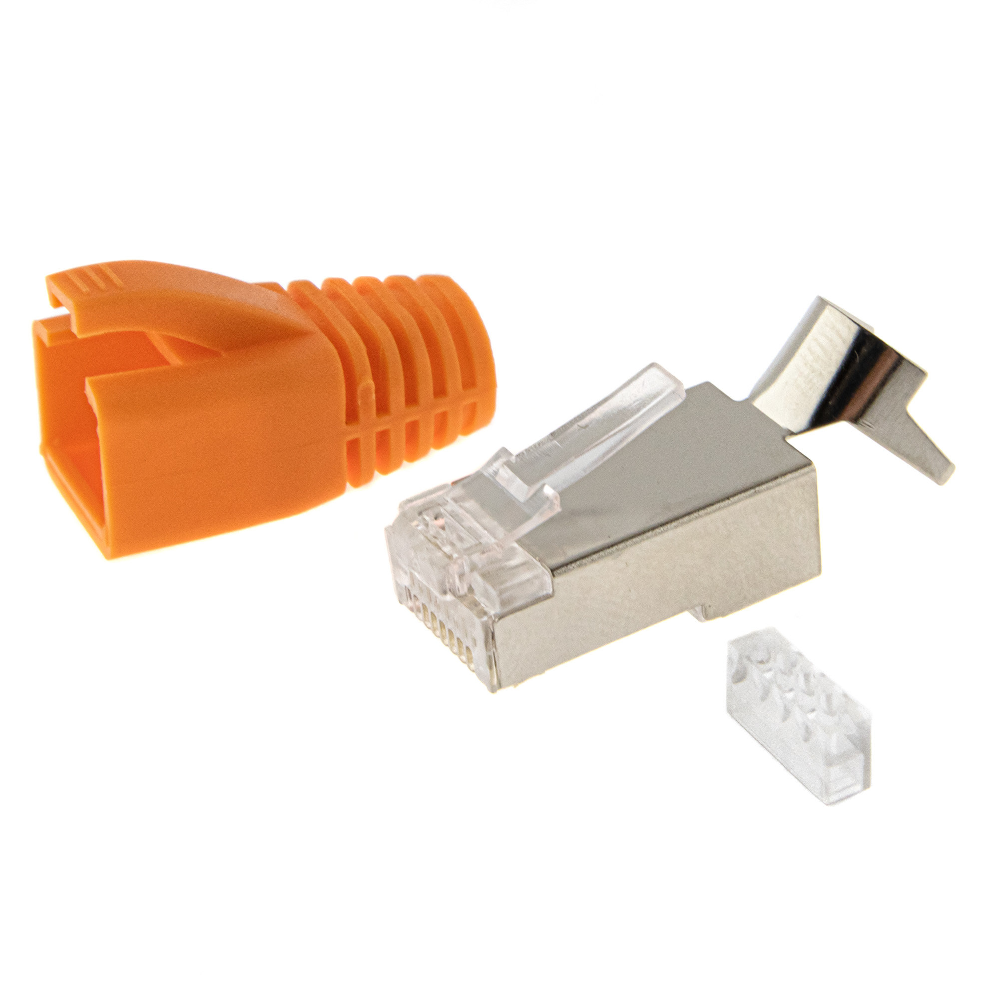 RJ45 connector + insertion aid + plug cap 10PCS - orange